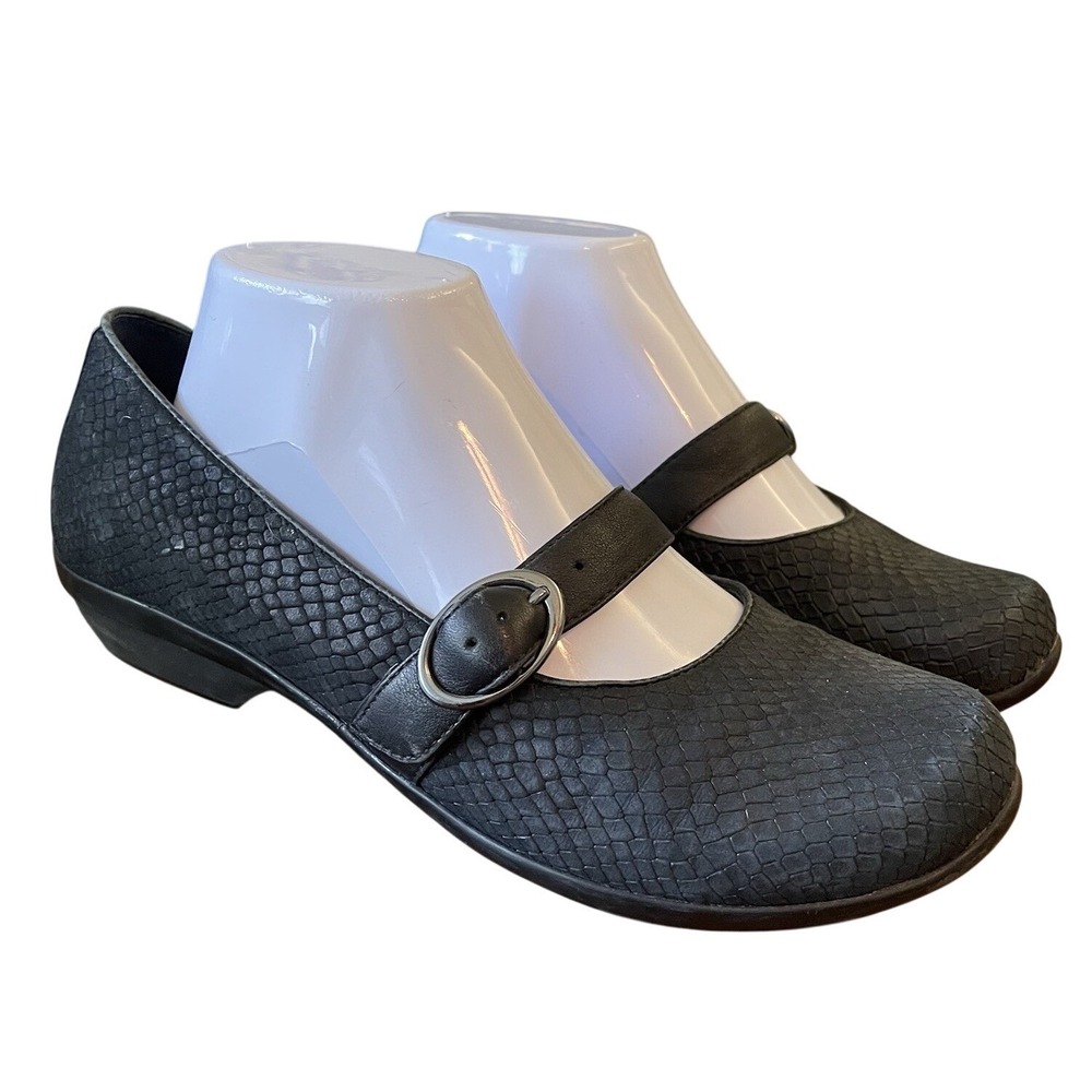 Dansko Orla Women 39/8 Ballet Flat Snake Print Mary Jane Black Buckle Goth Boho